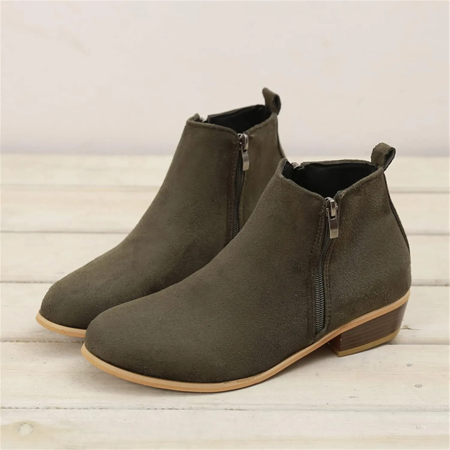 Ladmiple Ankle Boots For Women Low Heel Wide Width Chunky Block Heel Fall Winter Short Booties Cowboy Cowgirl Western Shoes