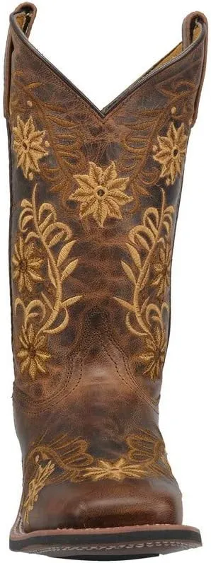 Laredo Women's Brown Secret Garden Floral Embroidered Pull-On Cowgirl Boot 5822