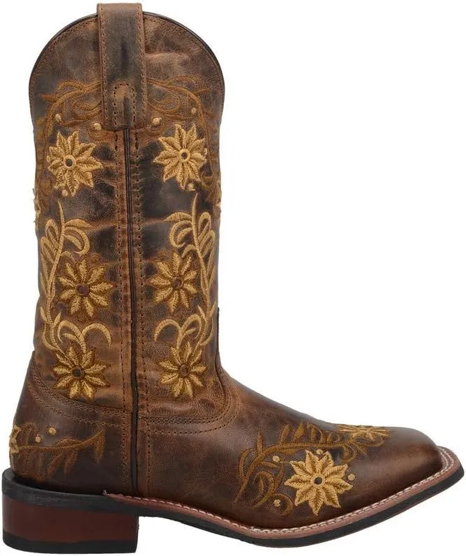 Laredo Women's Brown Secret Garden Floral Embroidered Pull-On Cowgirl Boot 5822