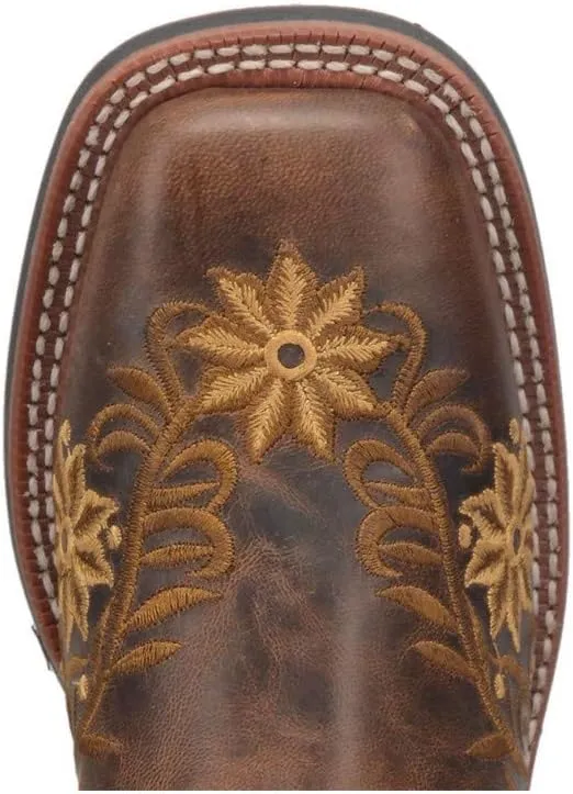 Laredo Women's Brown Secret Garden Floral Embroidered Pull-On Cowgirl Boot 5822