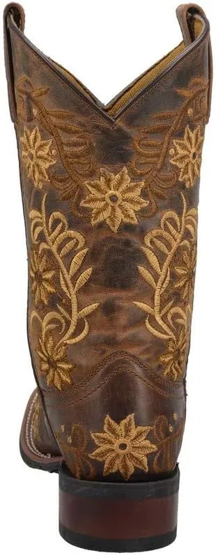 Laredo Women's Brown Secret Garden Floral Embroidered Pull-On Cowgirl Boot 5822