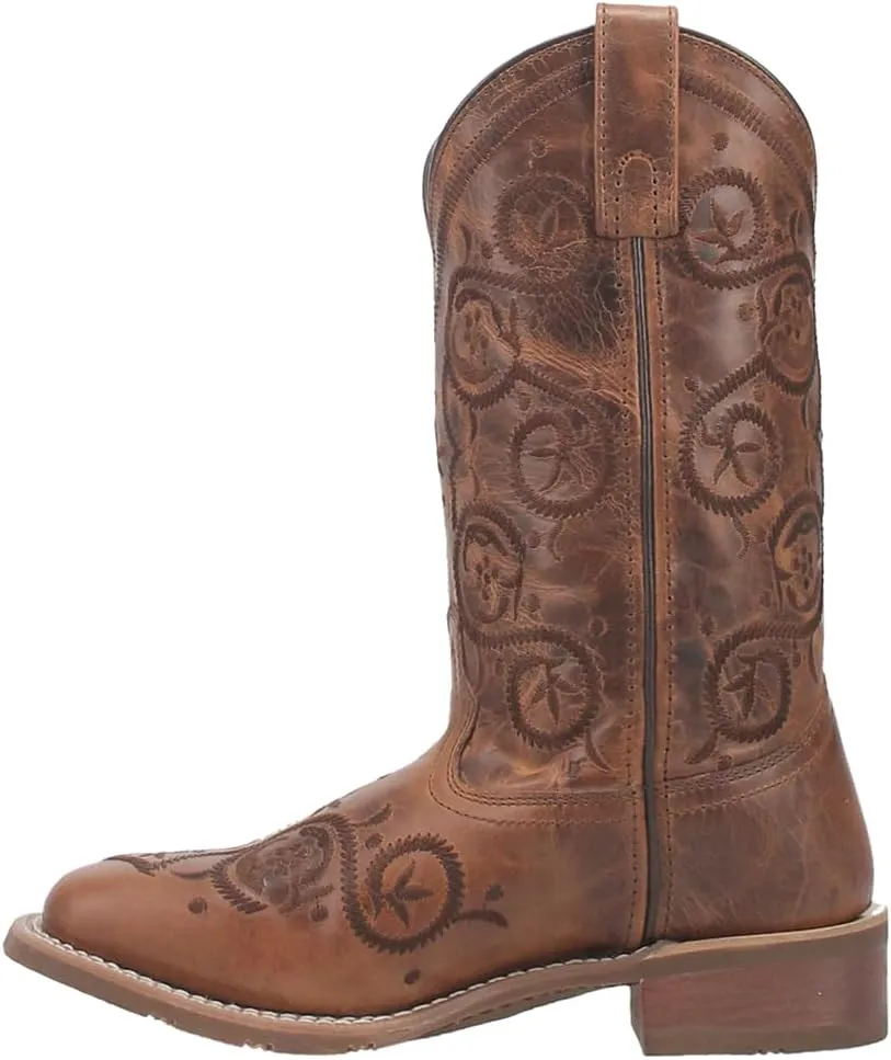 Laredo Womens Dizzie Square Toe Western Cowboy Boots Mid Calf Low Heel 1-2" - Brown