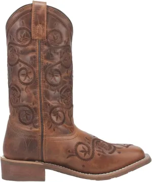 Laredo Womens Dizzie Square Toe Western Cowboy Boots Mid Calf Low Heel 1-2" - Brown