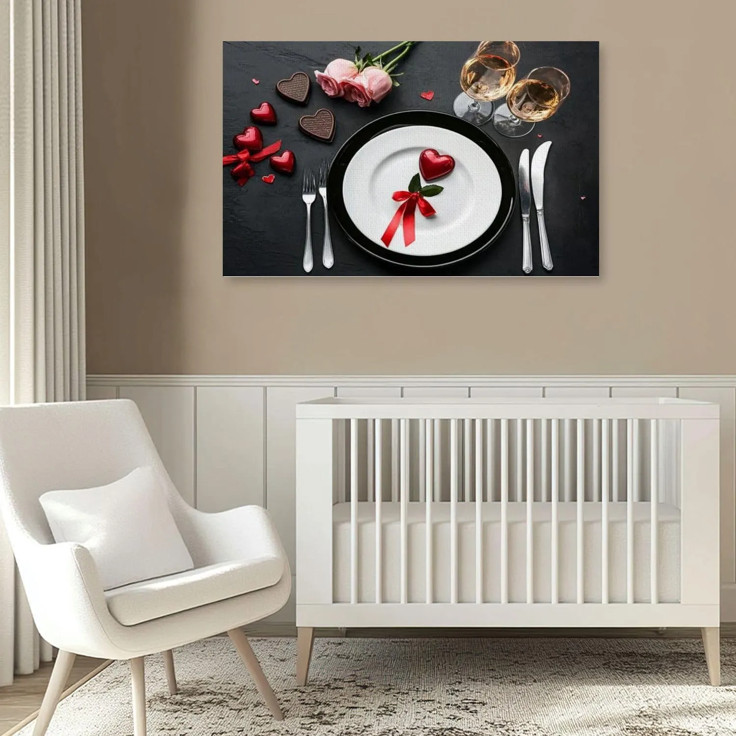 Large Canvas Wall Art Beautiful table setting for Valentine s Day dinner black flat lay Canvas Art Prints Pictures Wall Decor Framed And Stretched Poster Living Room Wall Paintings 20x32 Inches