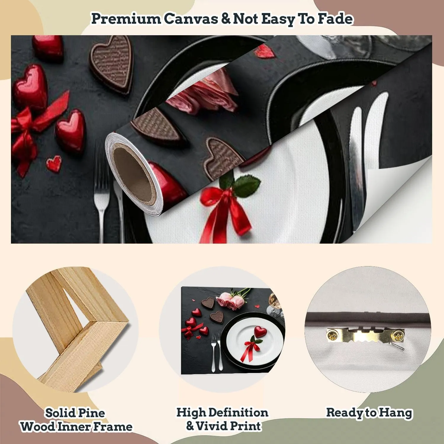 Large Canvas Wall Art Beautiful table setting for Valentine s Day dinner black flat lay Canvas Art Prints Pictures Wall Decor Framed And Stretched Poster Living Room Wall Paintings 20x32 Inches