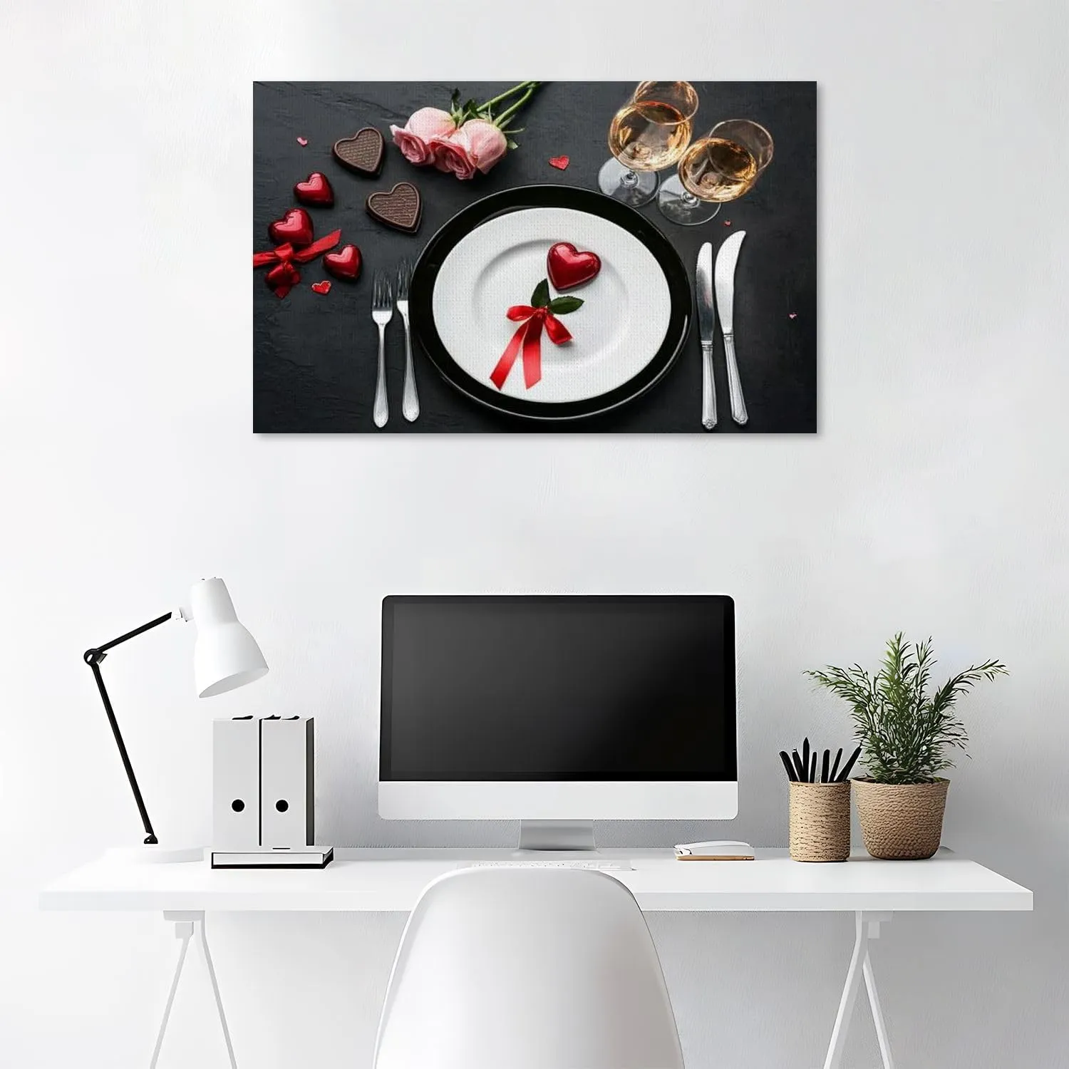 Large Canvas Wall Art Beautiful table setting for Valentine s Day dinner black flat lay Canvas Art Prints Pictures Wall Decor Framed And Stretched Poster Living Room Wall Paintings 20x32 Inches