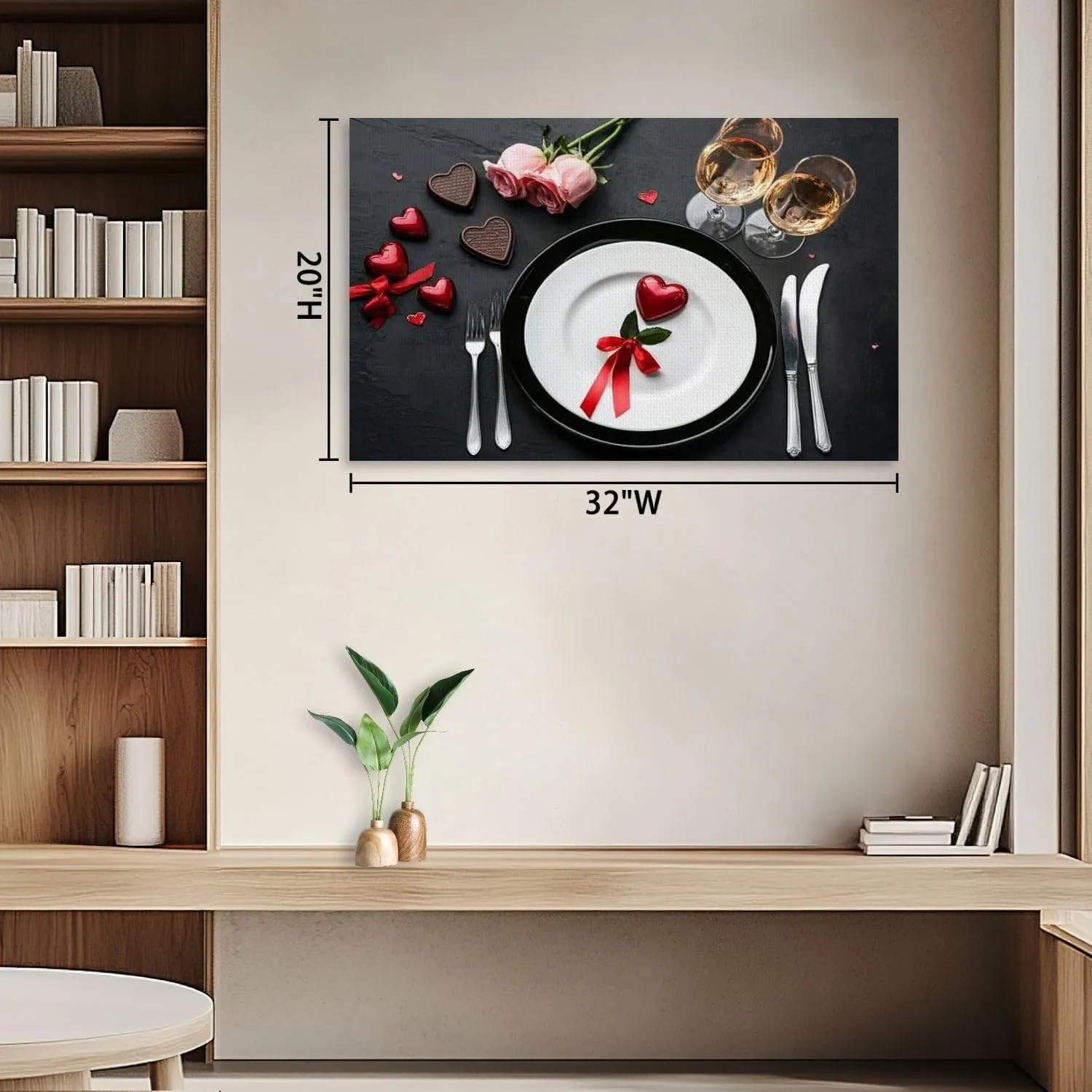 Large Canvas Wall Art Beautiful table setting for Valentine s Day dinner black flat lay Canvas Art Prints Pictures Wall Decor Framed And Stretched Poster Living Room Wall Paintings 20x32 Inches