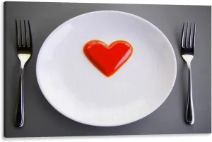 Large Canvas Wall Art White plate fork knife red heart grey flat lay Valentine s day medical Canvas Art Prints Pictures Wall Decor Framed And Stretched Poster Living Room Wall Paintings 20x32 Inches