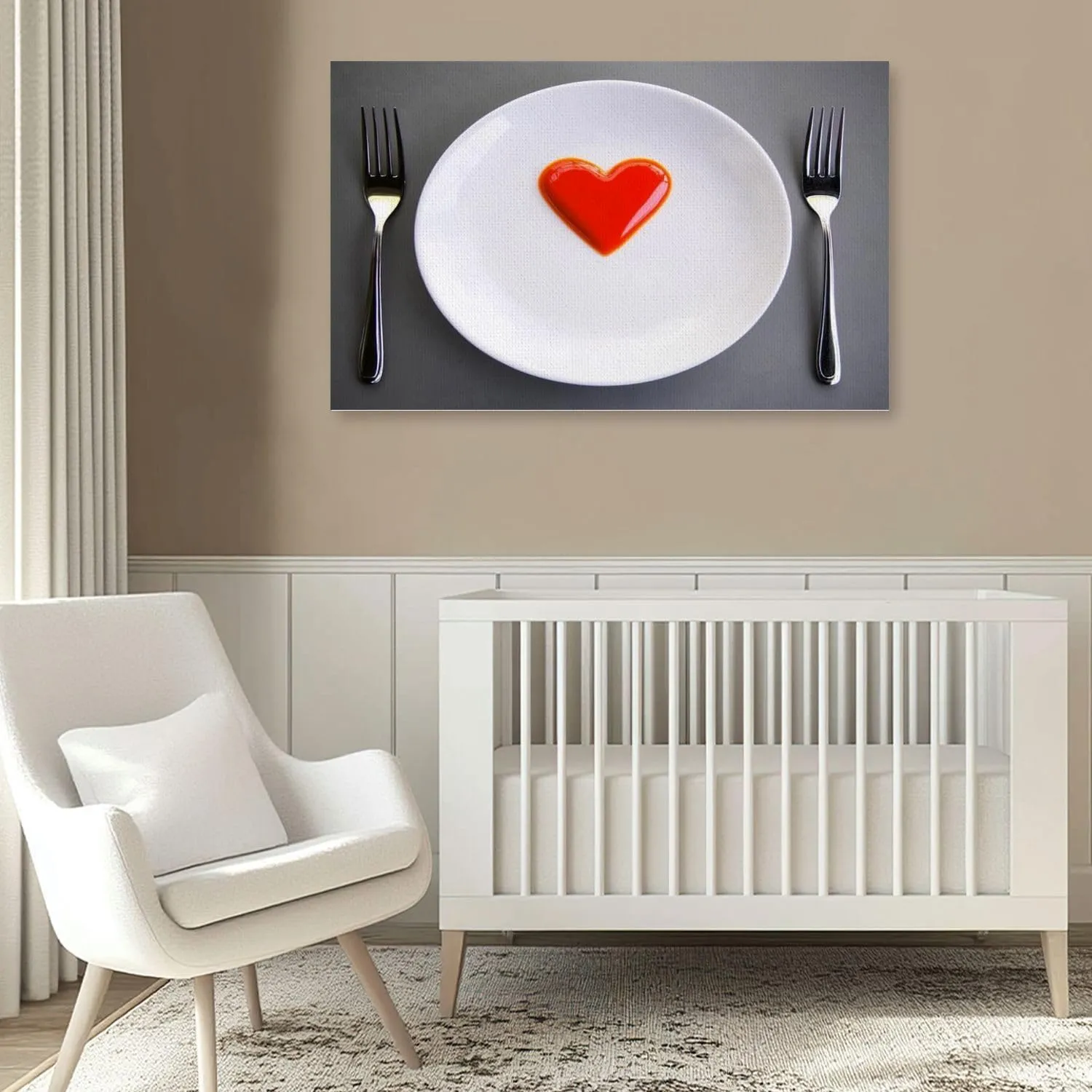 Large Canvas Wall Art White plate fork knife red heart grey flat lay Valentine s day medical Canvas Art Prints Pictures Wall Decor Framed And Stretched Poster Living Room Wall Paintings 20x32 Inches