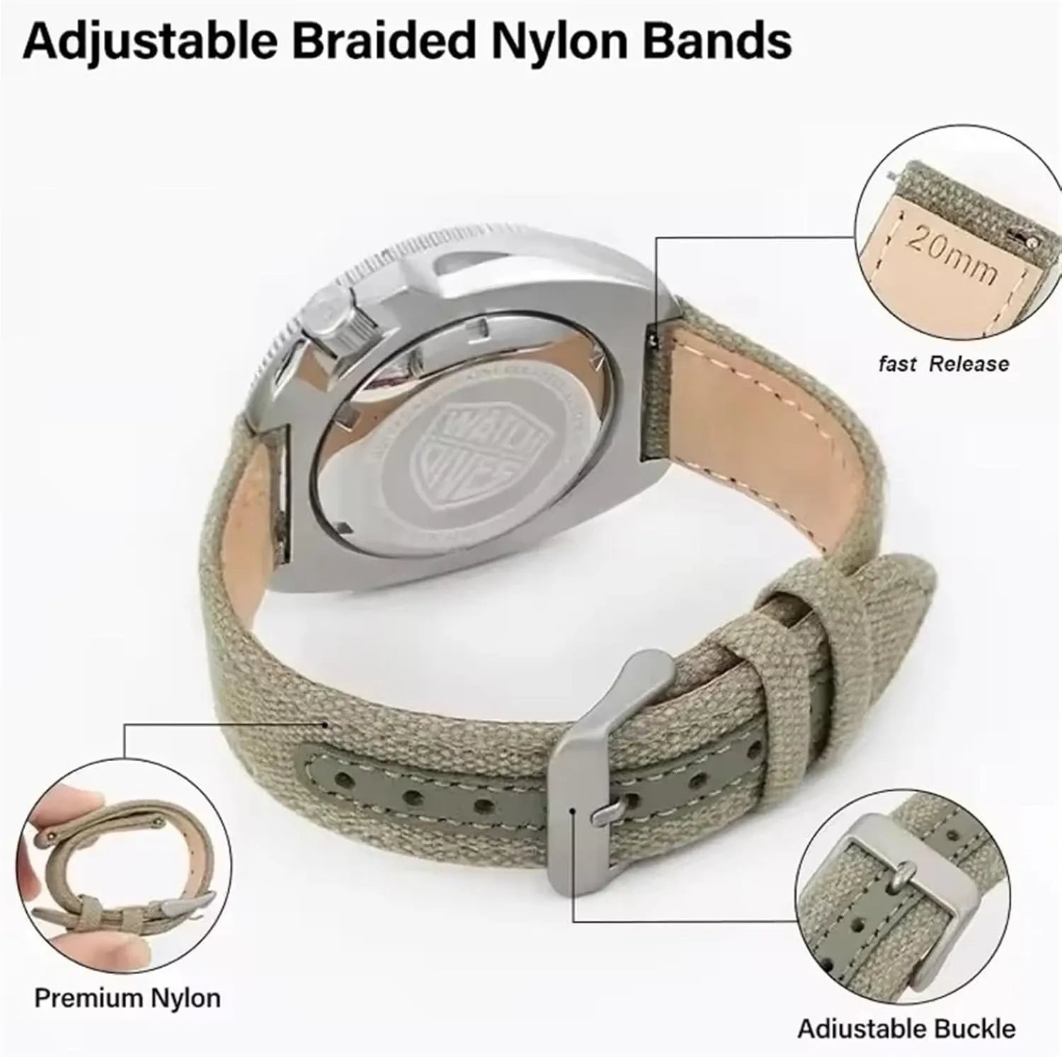 Leather Nylon Watch Strap 20mm 22mm Vintage Weave Bracelet Canvas Watch Band Sport Universal