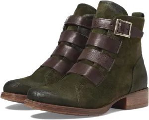 LEHOOR Combat Booties for Women Low Chunky Heel Round Toe Western Ankle Boots Burnished Side Zipper Suede Cowboy Cowgirl Boot Buckle Strap Two-Toned Short Riding Boots Fall Winter Vintage 4-11 M US