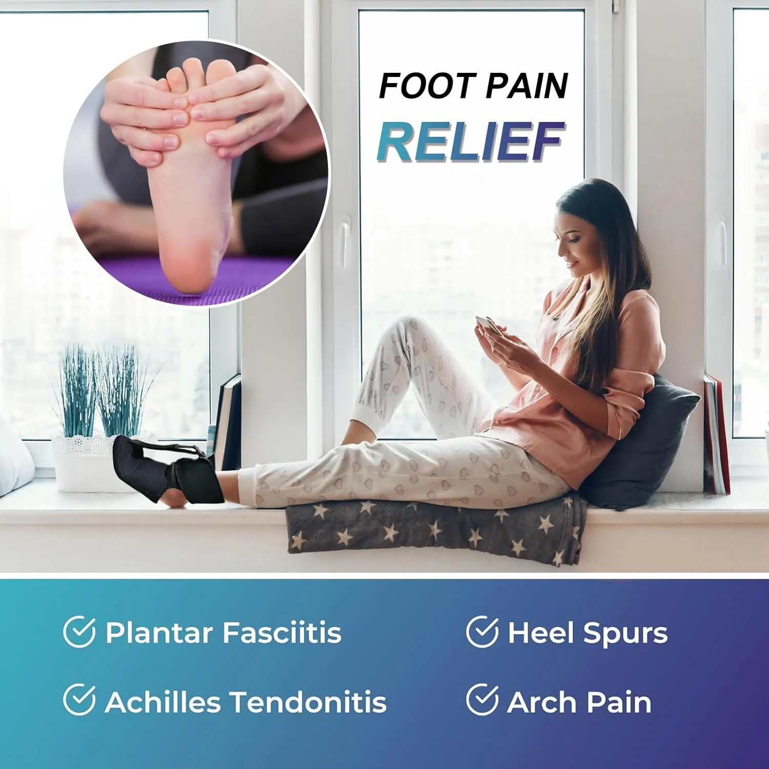 Lightweight Comfort Plantar Fasciitis Night Splint Sock - Soft Plantar Fascia Brace for Achilles Tendonitis Foot Drop Heel Pain-Plantar Fasciitis Relief Night Splint for Women and Men 2PC-S