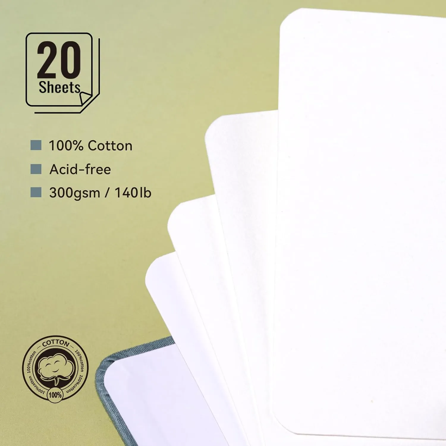 Lightwish Watercolor Sketchbook, 100% Cotton Hot Press Art Supplies Watercolor Paper Journal 7.6 * 5.1In, 2 Pack 40 Sheets (140lb/300gsm), Acid-Free for Watercolors, Gouache, Acrylics（Grey Blue）