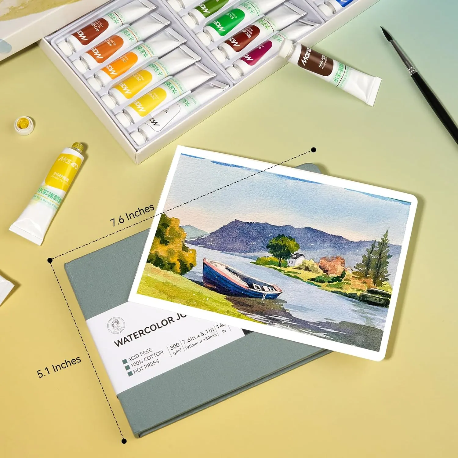Lightwish Watercolor Sketchbook, 100% Cotton Hot Press Art Supplies Watercolor Paper Journal 7.6 * 5.1In, 2 Pack 40 Sheets (140lb/300gsm), Acid-Free for Watercolors, Gouache, Acrylics（Grey Blue）