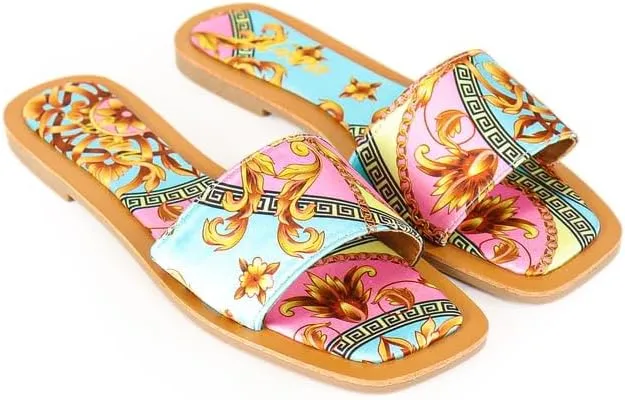 Liliana Women's Comfortable Slip-on Block Square Toe Flat Sandals with Cushioned Footbed - Perfect for Summer Beach Vacation Outfits, MINDEE-2