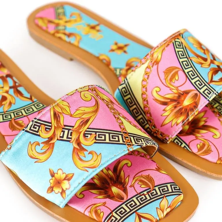 Liliana Women's Comfortable Slip-on Block Square Toe Flat Sandals with Cushioned Footbed - Perfect for Summer Beach Vacation Outfits, MINDEE-2