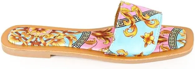 Liliana Women's Comfortable Slip-on Block Square Toe Flat Sandals with Cushioned Footbed - Perfect for Summer Beach Vacation Outfits, MINDEE-2