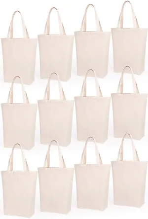 Lily queen Natural Canvas Tote Bags DIY Reusable Shopping Grocery Bag (Natural - 12 Pack)