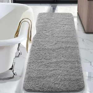 LOCHAS Bathroom Rug Runner 24x60 Inch, Soft Thick Absorbent Microfiber Bath Rugs for Bathroom, Machine Washable, Shaggy Plush Non Slip Bath Mat for Tub, Shower Floor, Quick Dry Mats, Grey