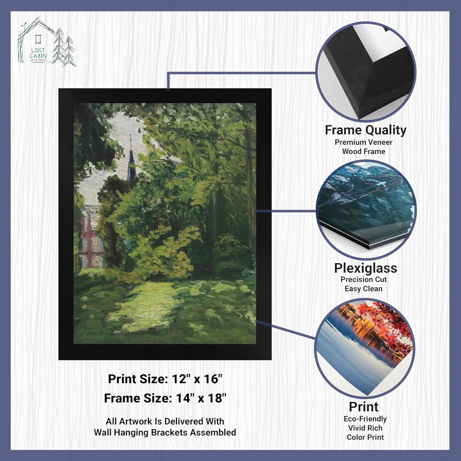 Lost Cabin Garden & Chapel at Blainville 1902 by Marcel Duchamp | Print in Black Flat Frame | Fine Artwork Painting Reproduction | Framed Wall Art Decor Poster Gift | Image: 12x16 Frame: 13.5x17.5