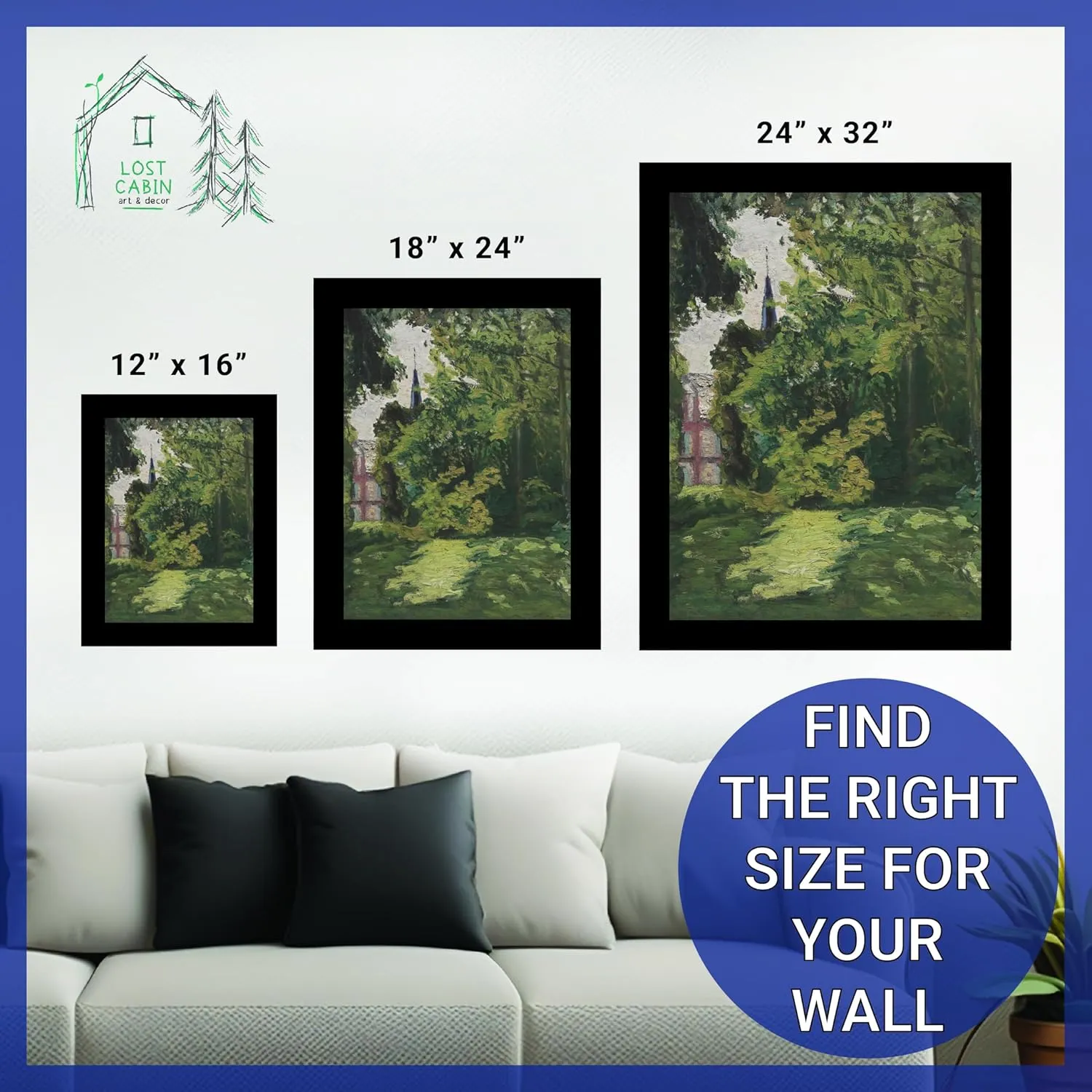 Lost Cabin Garden & Chapel at Blainville 1902 by Marcel Duchamp | Print in Black Flat Frame | Fine Artwork Painting Reproduction | Framed Wall Art Decor Poster Gift | Image: 12x16 Frame: 13.5x17.5