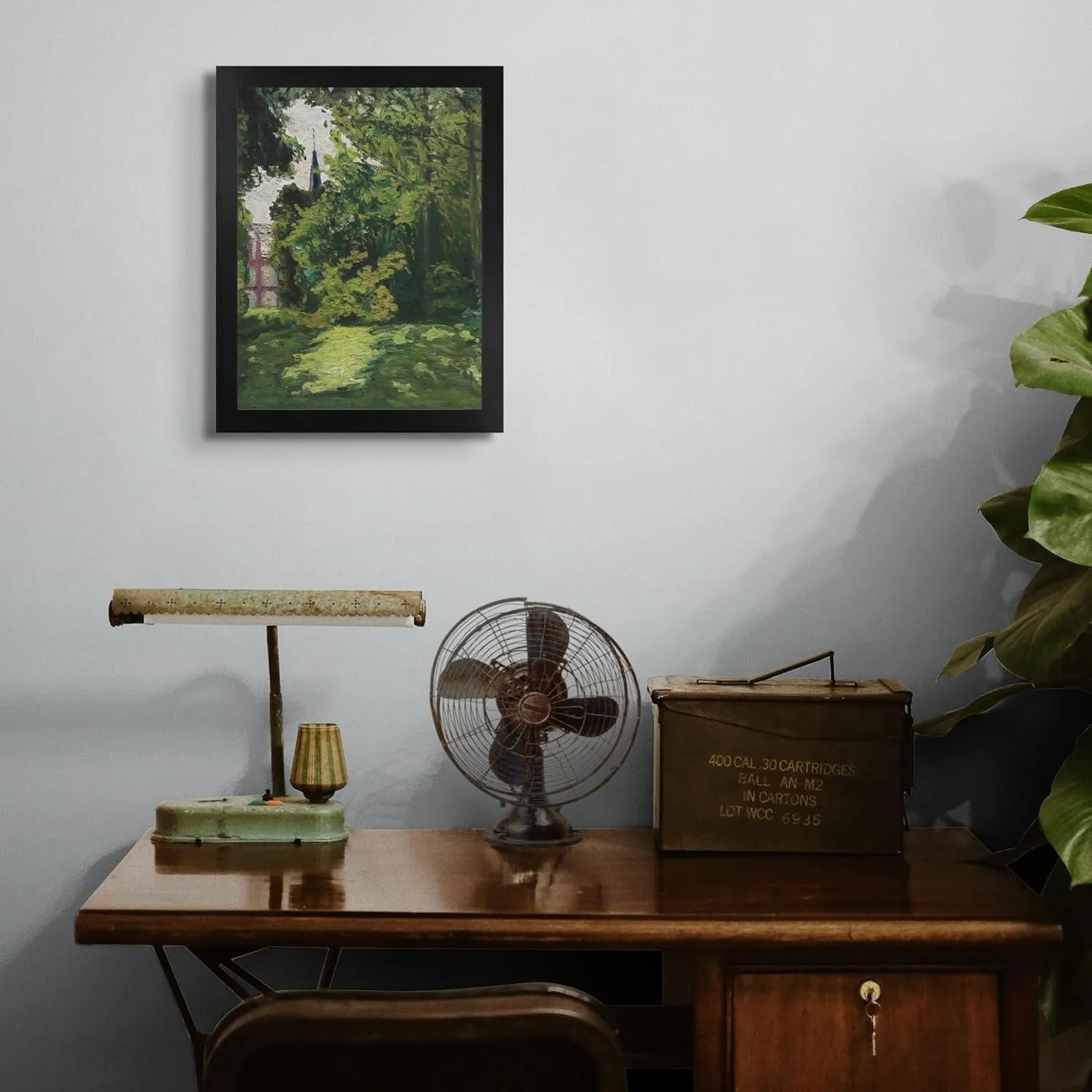 Lost Cabin Garden & Chapel at Blainville 1902 by Marcel Duchamp | Print in Black Flat Frame | Fine Artwork Painting Reproduction | Framed Wall Art Decor Poster Gift | Image: 12x16 Frame: 13.5x17.5