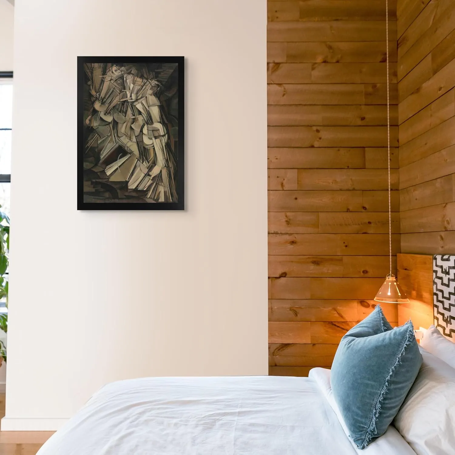 Lost Cabin Nude Descending a Staircase Number 2 by Marcel Duchamp | Canvas Black Flat Frame | Fine Artwork Painting Reproduction | Framed Wall Art Decor Poster | Image: 16x24 Frame: 18x26