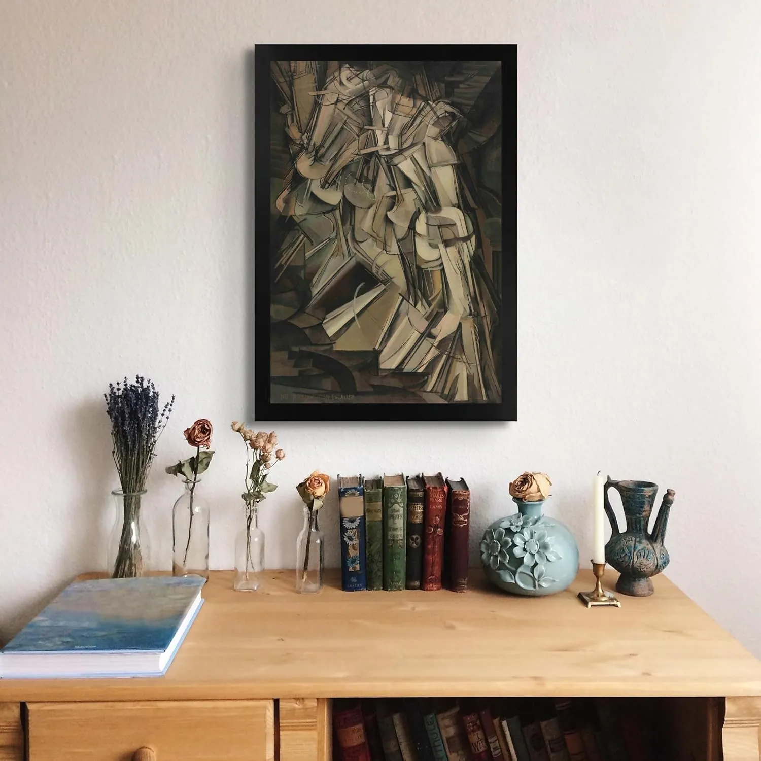 Lost Cabin Nude Descending a Staircase Number 2 by Marcel Duchamp | Print Black Flat Frame | Fine Artwork Painting Reproduction | Framed Wall Art Decor Poster | Image: 12x18 Frame: 14x20