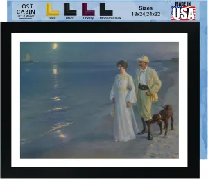 Lost Cabin Summer Evening in Skagen by Peder Severin Kroyer | Matted Print in Black Flat Frame | Fine Artwork Painting Reproduction | Framed Wall Art Decor Poster Gift | Image: 14x20 Frame: 20.5x26.5