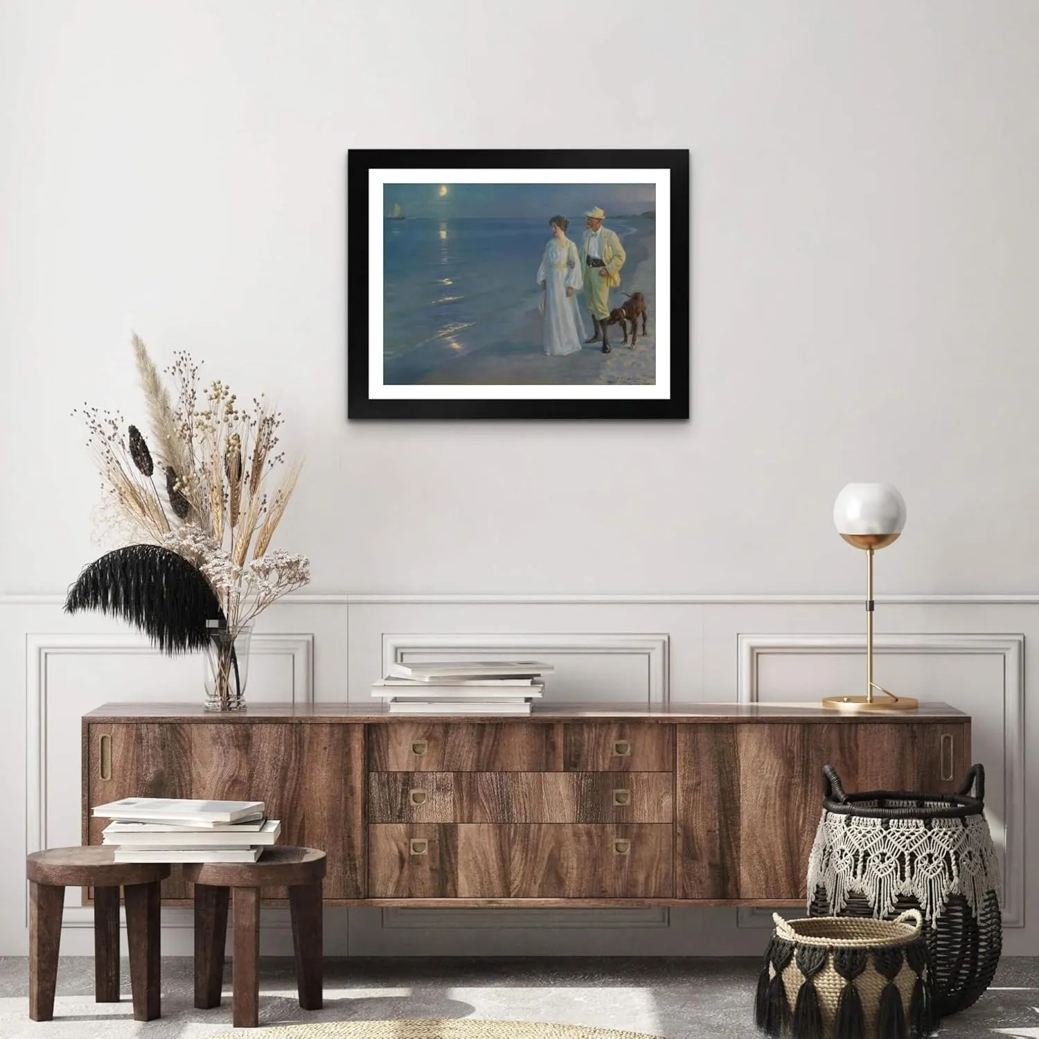 Lost Cabin Summer Evening in Skagen by Peder Severin Kroyer | Matted Print in Black Flat Frame | Fine Artwork Painting Reproduction | Framed Wall Art Decor Poster Gift | Image: 14x20 Frame: 20.5x26.5