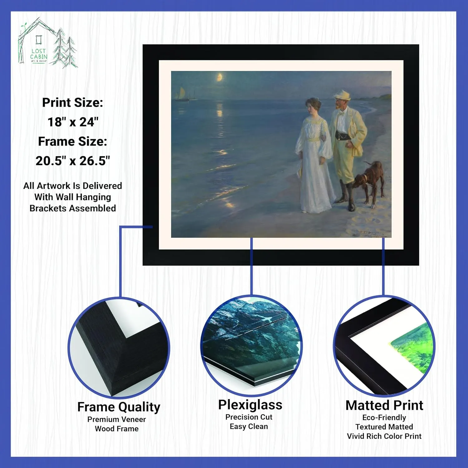 Lost Cabin Summer Evening in Skagen by Peder Severin Kroyer | Matted Print in Black Flat Frame | Fine Artwork Painting Reproduction | Framed Wall Art Decor Poster Gift | Image: 14x20 Frame: 20.5x26.5
