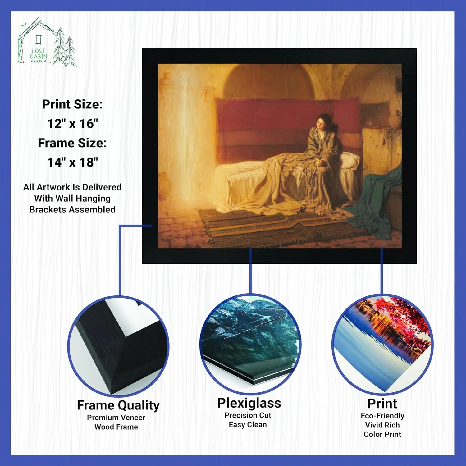 Lost Cabin The Annunciation by Henry Ossawa Tanner | Print in Black Flat Frame | Fine Artwork Painting Reproduction | Framed Wall Art Decor Poster Gift | Image: 12x16 Frame: 13.5x17.5