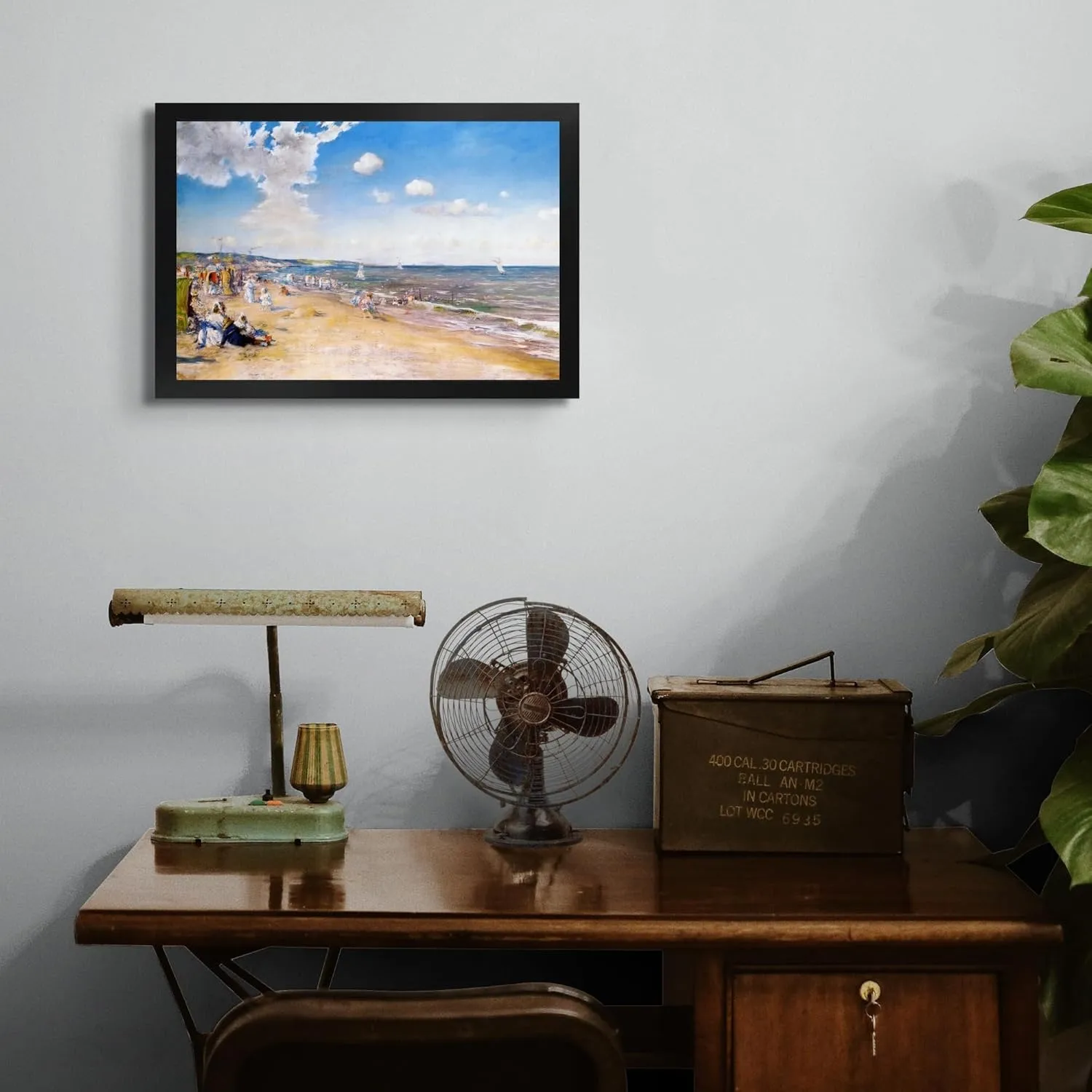 Lost Cabin The Beach at Zandvoort by William Merritt Chase | Print Black Flat Frame | Fine Artwork Painting Reproduction | Framed Wall Art Decor Poster | Image: 12x18 Frame: 14x20