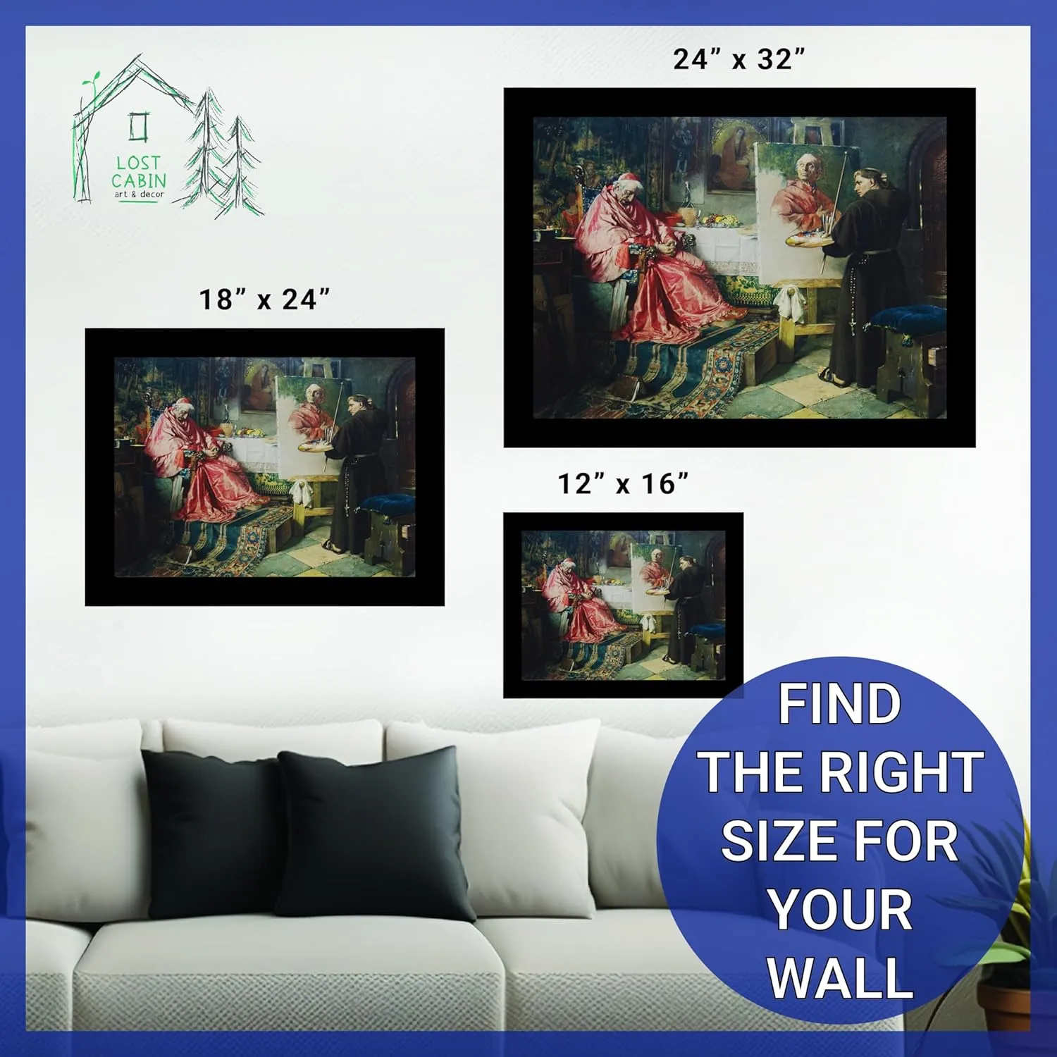 Lost Cabin The Cardinals Portrait by Toby Edward Rosenthal | Print in Black Flat Frame | Fine Artwork Painting Reproduction | Framed Wall Art Decor Poster Gift | Image: 12x16 Frame: 13.5x17.5