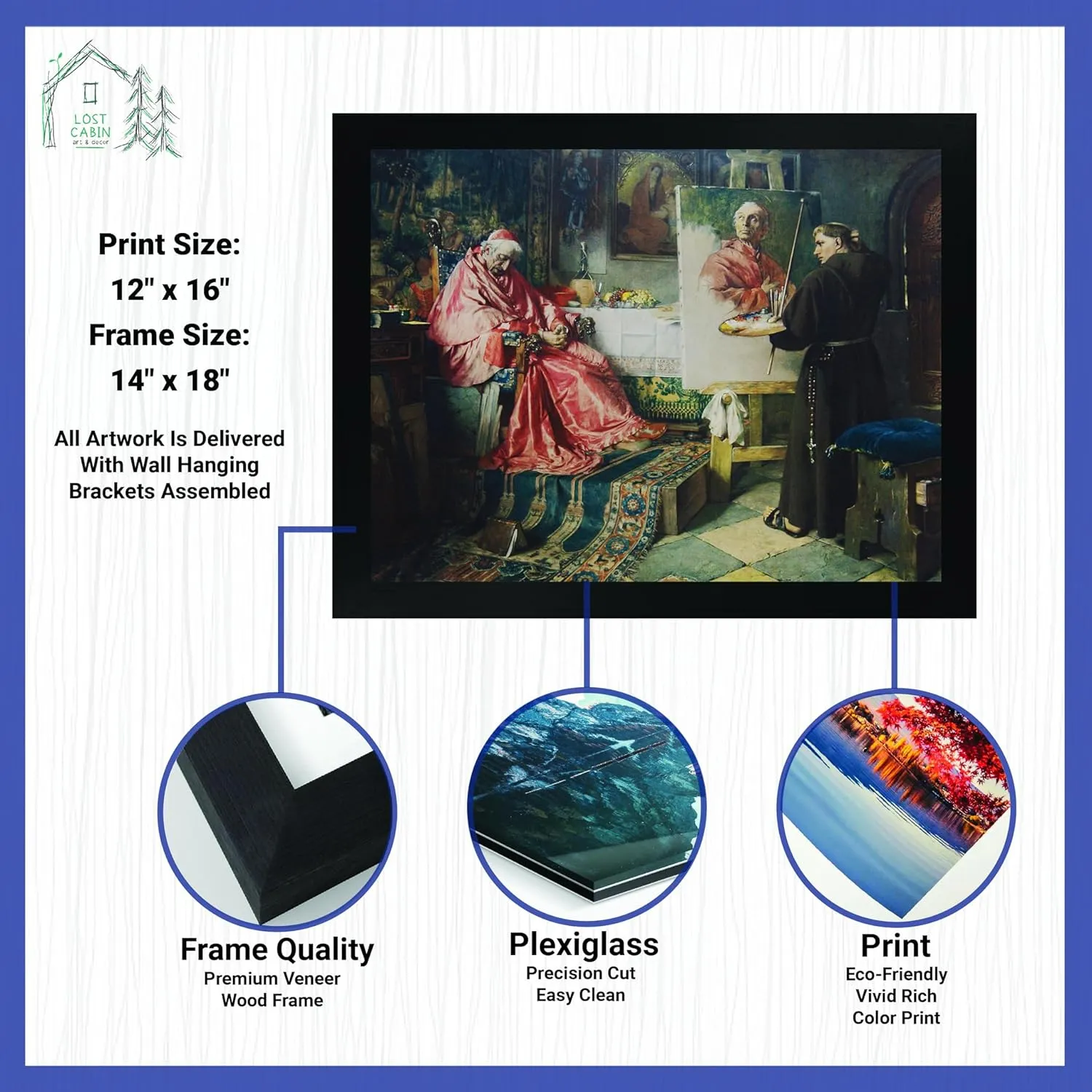 Lost Cabin The Cardinals Portrait by Toby Edward Rosenthal | Print in Black Flat Frame | Fine Artwork Painting Reproduction | Framed Wall Art Decor Poster Gift | Image: 12x16 Frame: 13.5x17.5