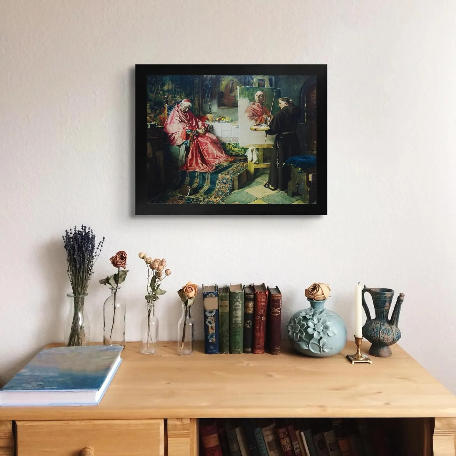 Lost Cabin The Cardinals Portrait by Toby Edward Rosenthal | Print in Black Flat Frame | Fine Artwork Painting Reproduction | Framed Wall Art Decor Poster Gift | Image: 12x16 Frame: 13.5x17.5