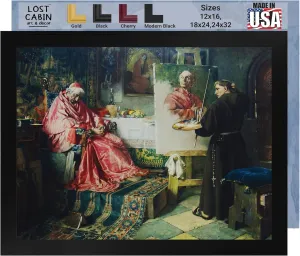 Lost Cabin The Cardinals Portrait by Toby Edward Rosenthal | Print in Black Flat Frame | Fine Artwork Painting Reproduction | Framed Wall Art Decor Poster Gift | Image: 12x16 Frame: 13.5x17.5