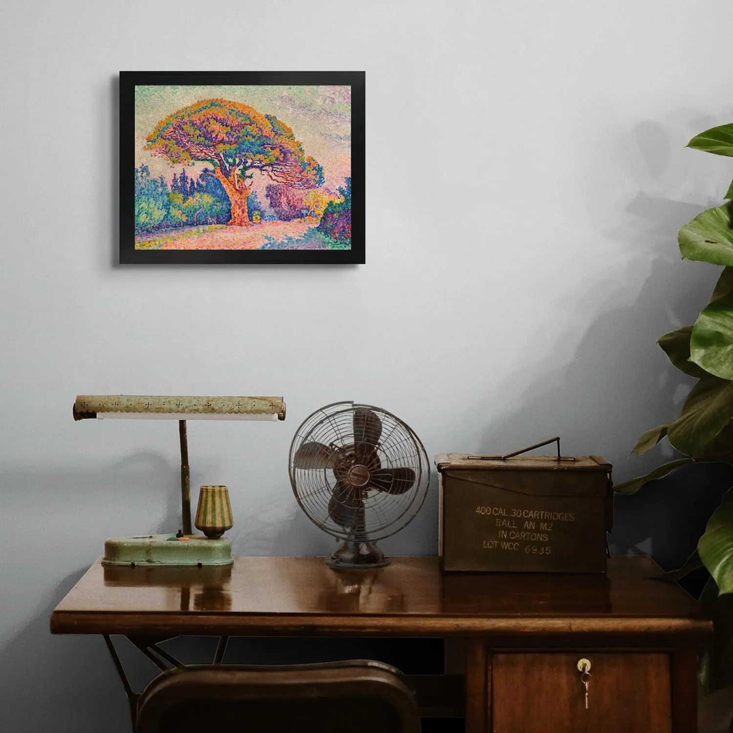 Lost Cabin The Pine Tree at St Tropez 1909 by Paul Signac | Print in Black Flat Frame | Fine Artwork Painting Reproduction | Framed Wall Art Decor Poster Gift | Image: 12x16 Frame: 13.5x17.5