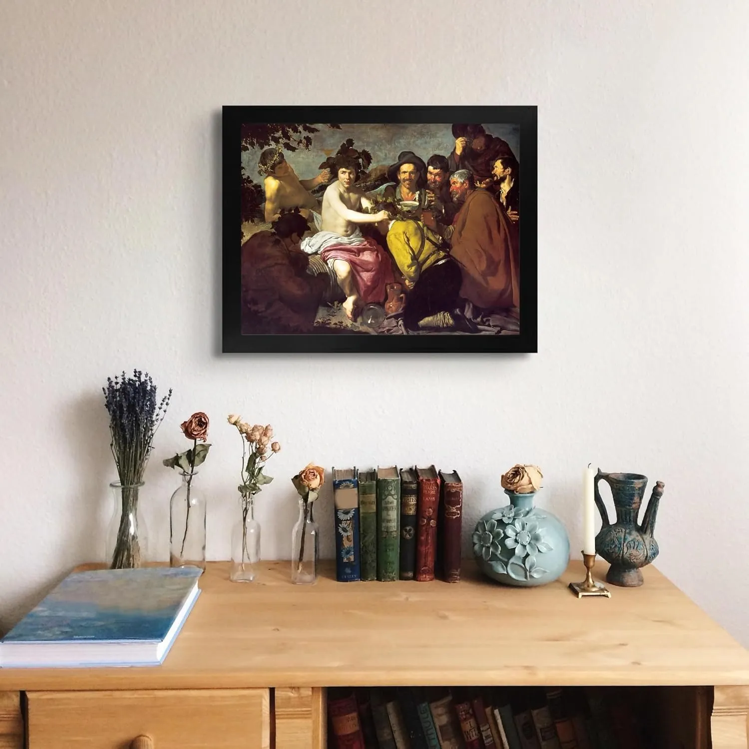 Lost Cabin Triumph of Bacchus by Diego Velazquez | Print in Black Flat Frame | Fine Artwork Painting Reproduction | Framed Wall Art Decor Poster Gift | Image: 12x16 Frame: 13.5x17.5
