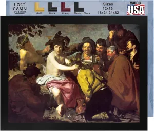 Lost Cabin Triumph of Bacchus by Diego Velazquez | Print in Black Flat Frame | Fine Artwork Painting Reproduction | Framed Wall Art Decor Poster Gift | Image: 12x16 Frame: 13.5x17.5