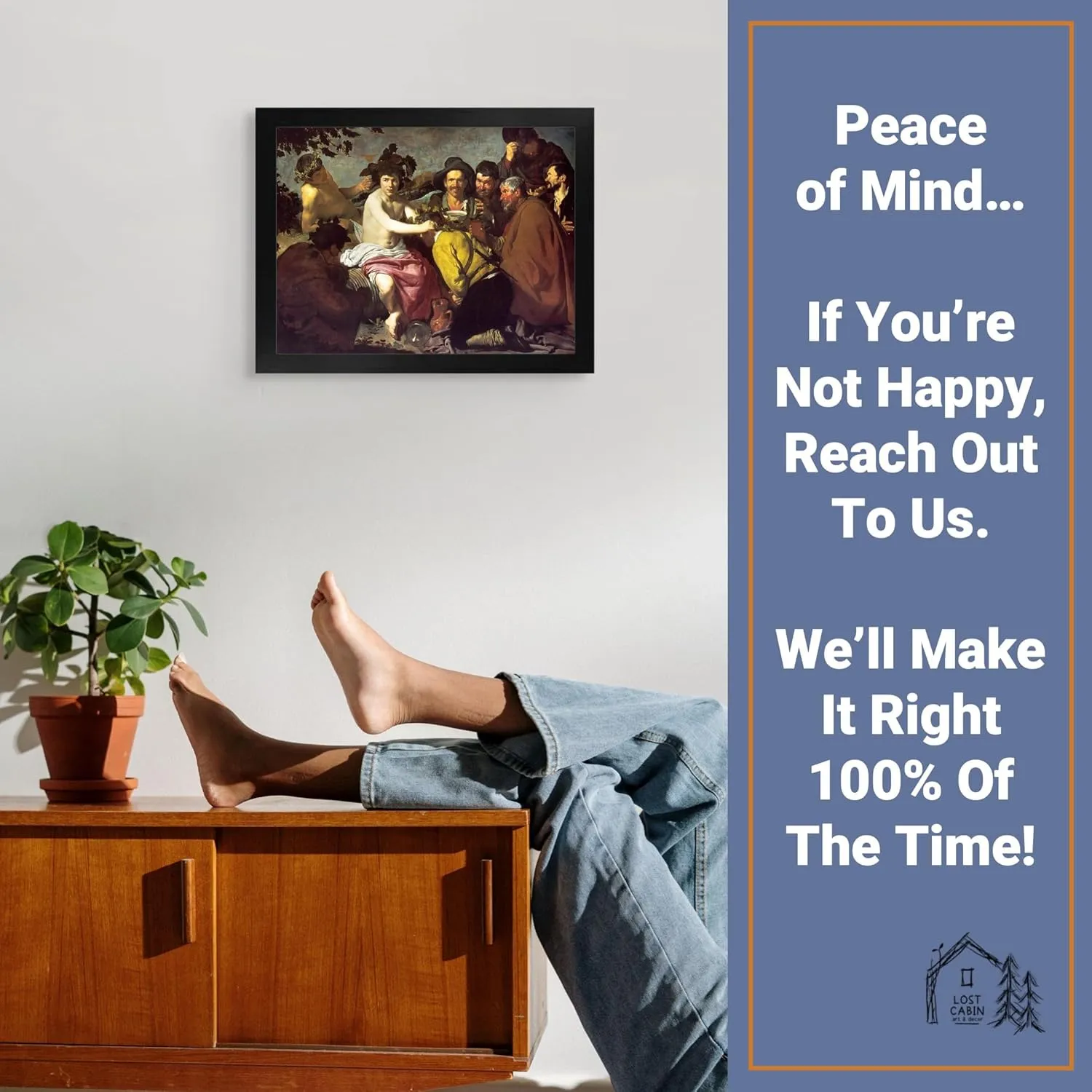 Lost Cabin Triumph of Bacchus by Diego Velazquez | Print in Black Flat Frame | Fine Artwork Painting Reproduction | Framed Wall Art Decor Poster Gift | Image: 12x16 Frame: 13.5x17.5