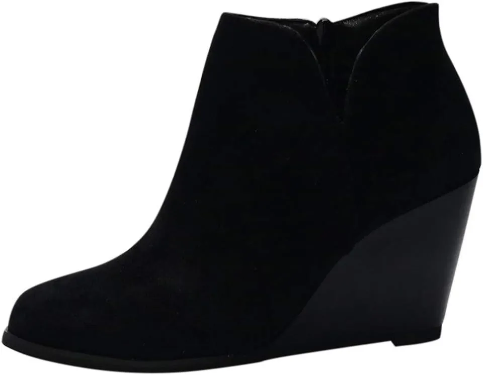 Low Heel Ankle Boots for Women Fashion Side Zipper Ankle Boots Stacked Wedge Heel Booties Ladies Brown Booties1