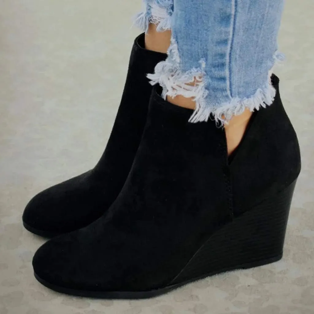 Low Heel Ankle Boots for Women Fashion Side Zipper Ankle Boots Stacked Wedge Heel Booties Ladies Brown Booties1