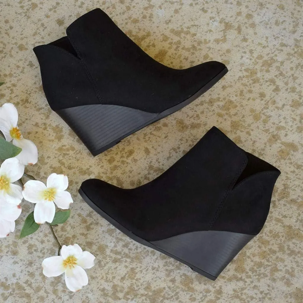 Low Heel Ankle Boots for Women Fashion Side Zipper Ankle Boots Stacked Wedge Heel Booties Ladies Brown Booties1