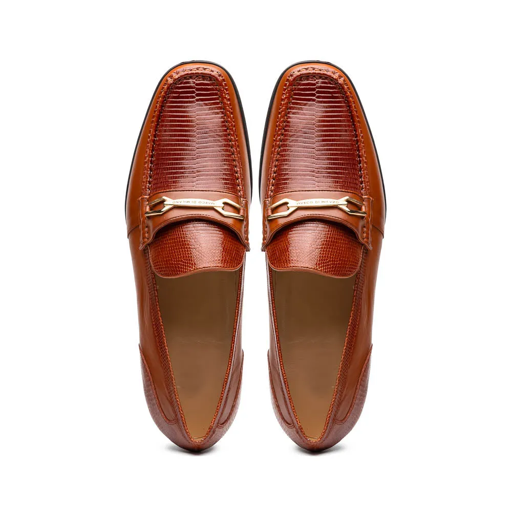 Marco Di Milano Cognac Hugo Lizard & Calfskin Bit Loafers