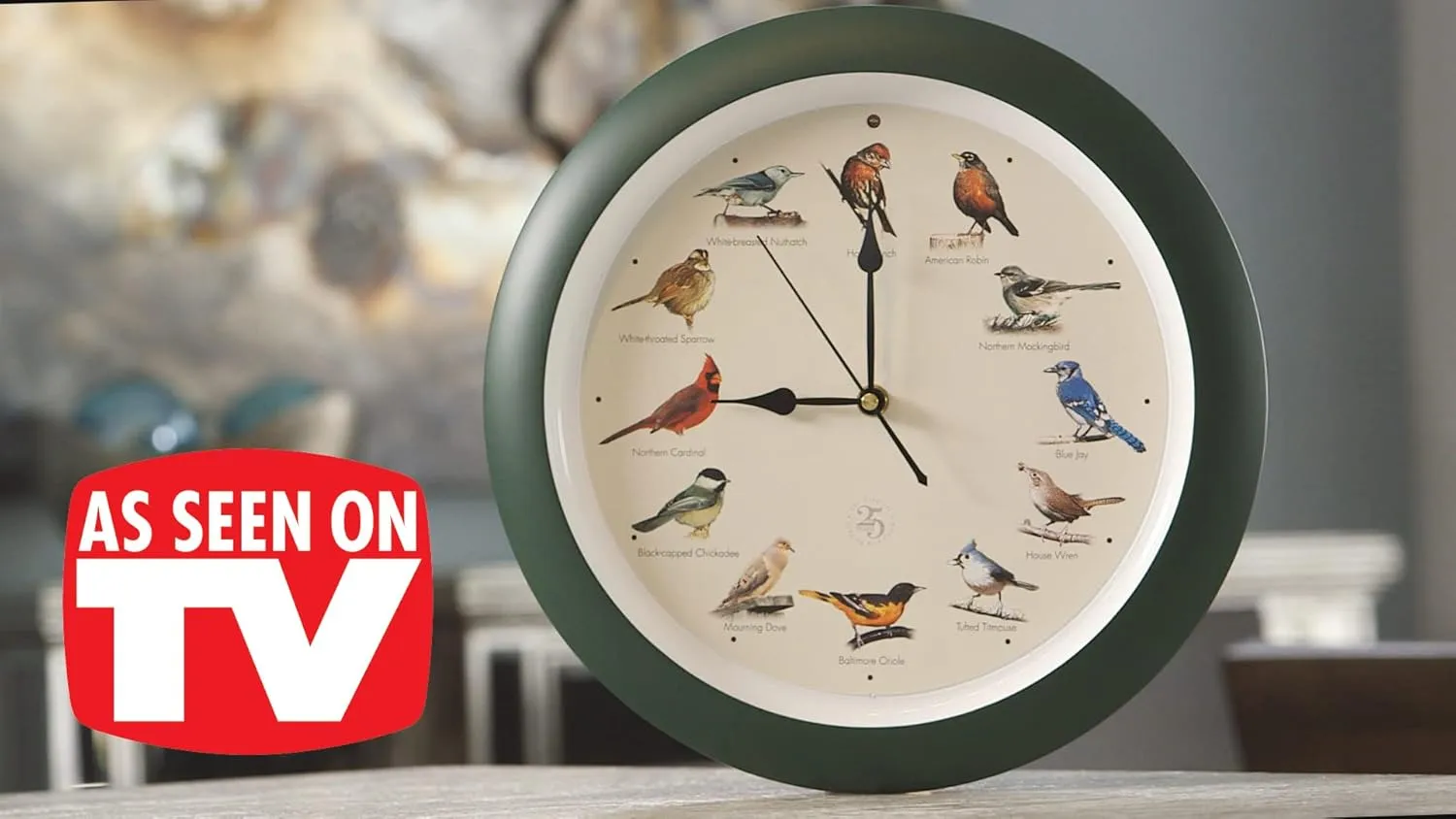 Mark Feldstein & Associates The Original Singing Bird Clock 25th Anniversary Edition, As Seen On TV (13 Inch, Matte Green)
