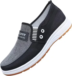 Men's Business Casual Shoes Comfortable Breathable Stretch Canvas Slip on Sneaker Soft Flat Soled Elderly Shoes