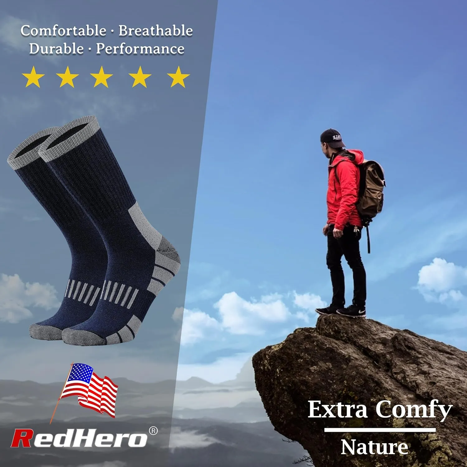 Men's Cotton Heavy Thick Full Cushion Crew Socks Moisture Wicking Control Thermal Winter Athletic Steel Toe Work Boot