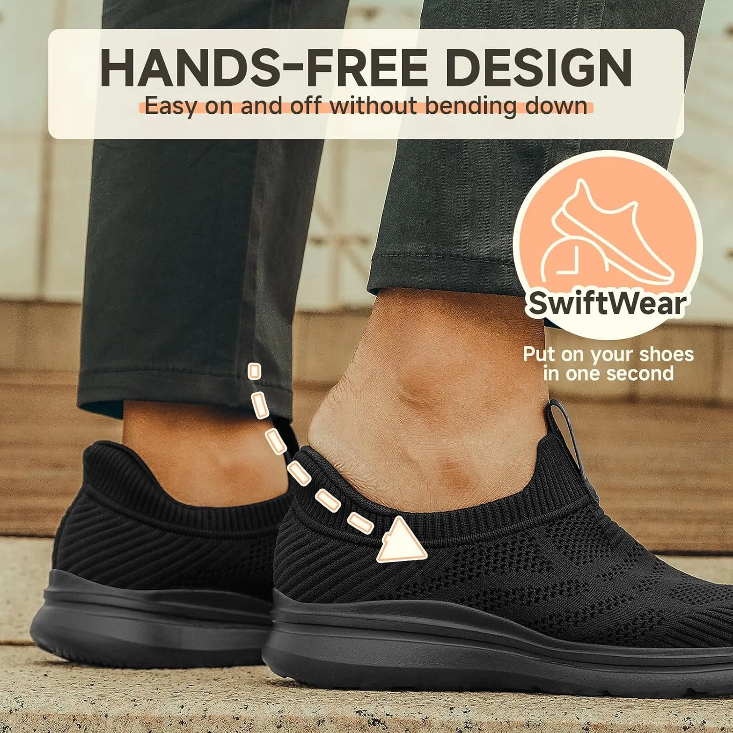 Men's Hands-Free Slip On Sneakers | Laceless Walking Shoes for Gym/Travel/Office