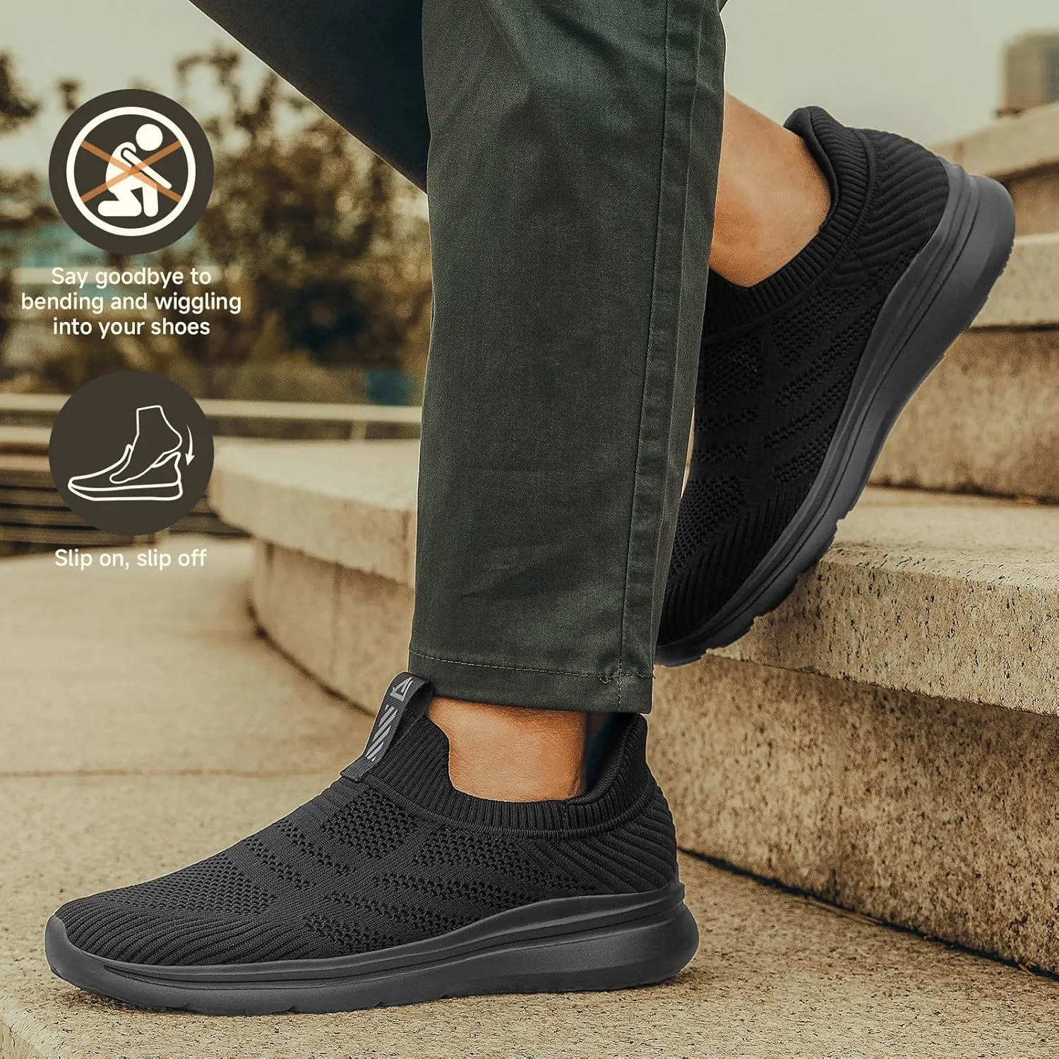 Men's Hands-Free Slip On Sneakers | Laceless Walking Shoes for Gym/Travel/Office